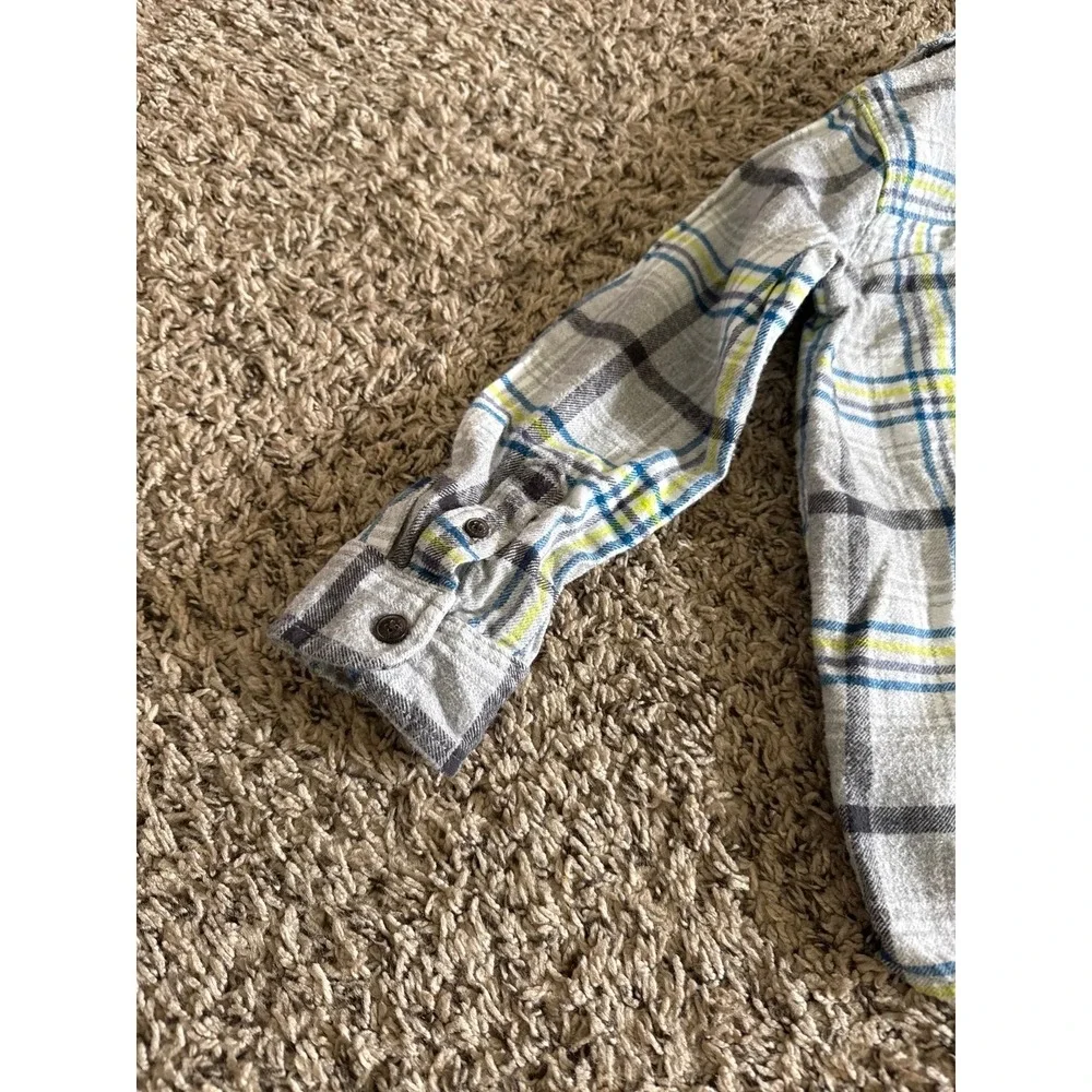 Oshkosh Boys Gray Neon Green Blue Long Sleeve‎ Flannel Size 5